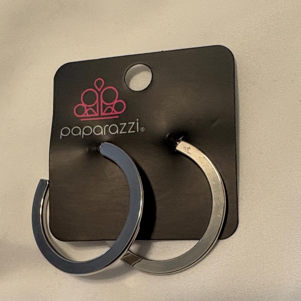 Paparazzi Silver and Blue Modern Two-Tone Hoop Earrings
